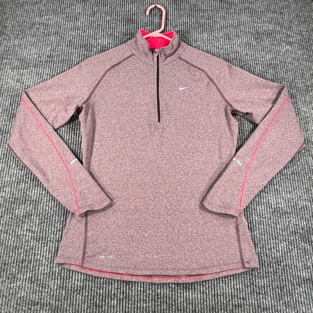 Nike Womens Shirt 1/4 Zip Pullover Medium Purple Long Sleeve Dri-Fit Activewear